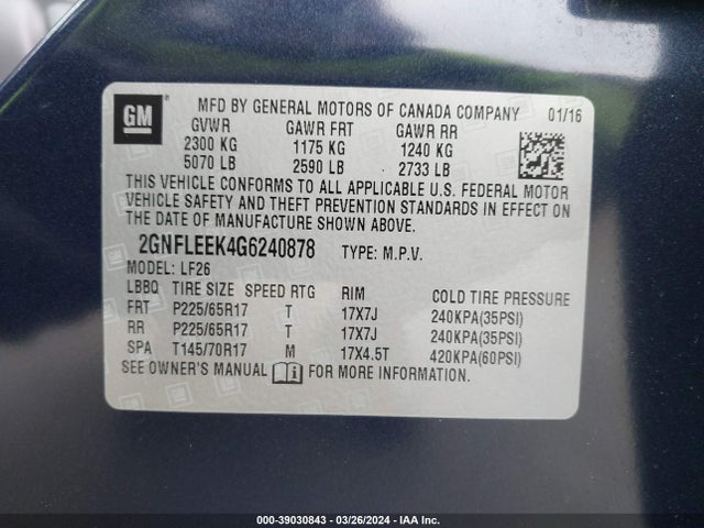 Chevrolet EQUINOX LS 2016 2GNFLEEK4G6240878 Image 9