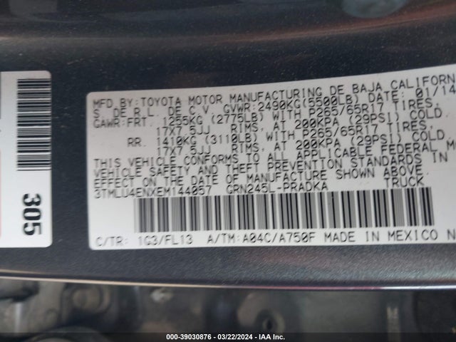 Toyota Tacoma Base V6 2014 3TMLU4ENXEM144057 Image 9