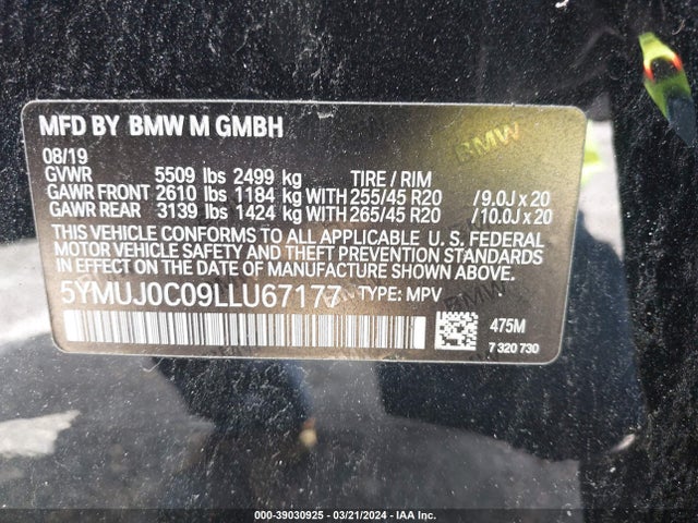 BMW X4 M 2020 5YMUJ0C09LLU67177 Image 9