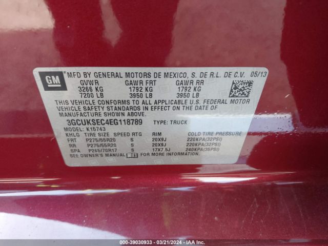 3GCUKSEC4EG118789 Chevrolet Silverado 1500 1lz