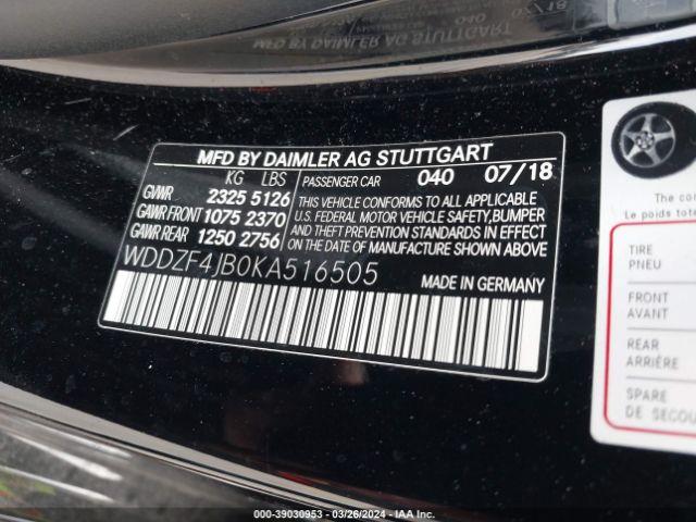 WDDZF4JB0KA516505 Mercedes-Benz E 300