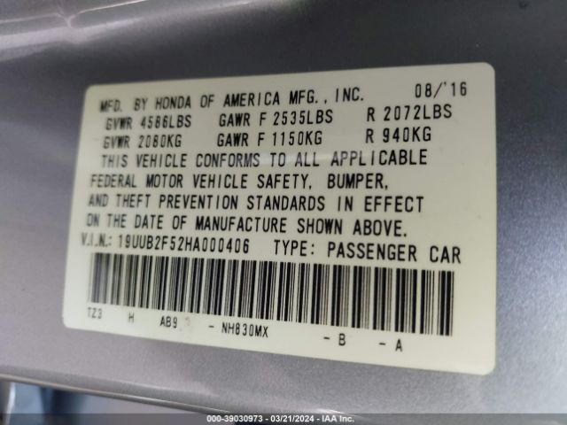 19UUB2F52HA000406 Acura Tlx Technology Package