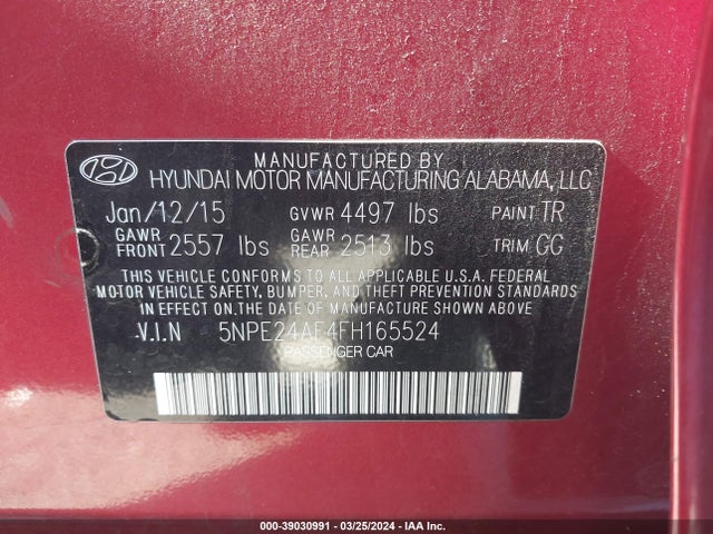 Hyundai SONATA SE 2015 5NPE24AF4FH165524 Image 9
