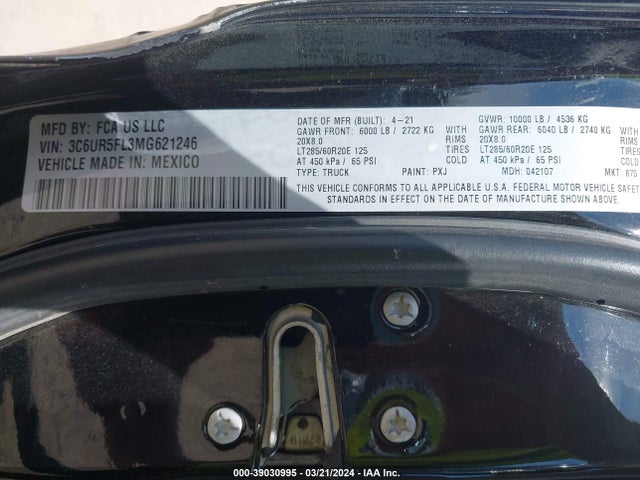 RAM 2500 Laramie  4x4 6'4 Box 2021 3C6UR5FL3MG621246 Image 9