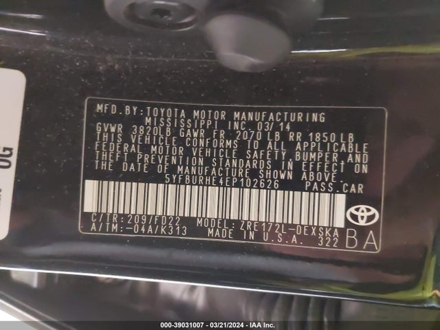 Toyota Corolla S 2014 5YFBURHE4EP102626 Image 9