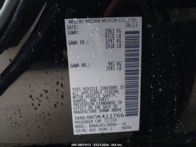 1N4BL4DV7PN411766 Nissan Altima Sv Fwd