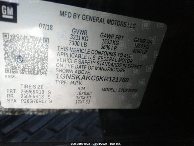 Chevrolet Tahoe Ls 2019 1GNSKAKC5KR121760 Image 9