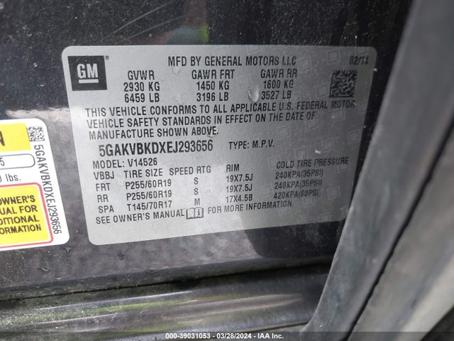 Buick Enclave Leather 2014 5GAKVBKDXEJ293656 Image 9