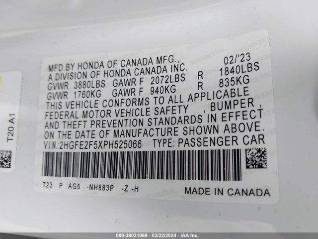 Honda Civic Sport 2023 2HGFE2F5XPH525066 Image 9
