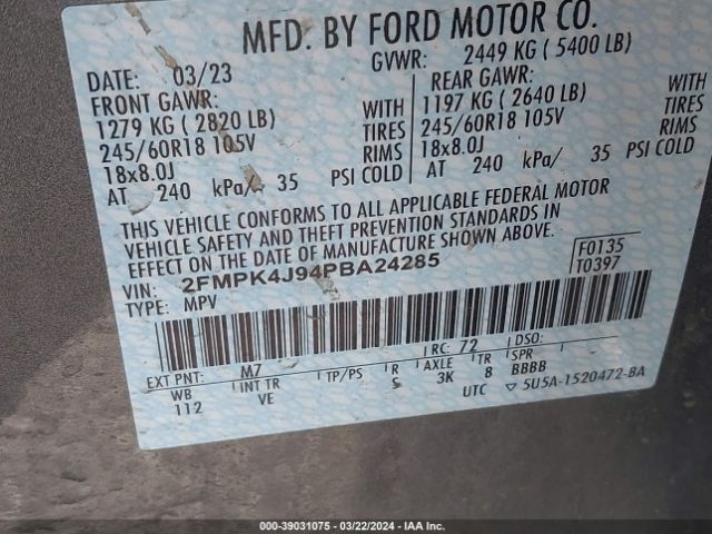 2FMPK4J94PBA24285 Ford EDGE SEL