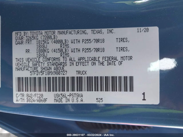 Toyota Tundra Sr5 2021 5TFDY5F18MX980727 Image 9