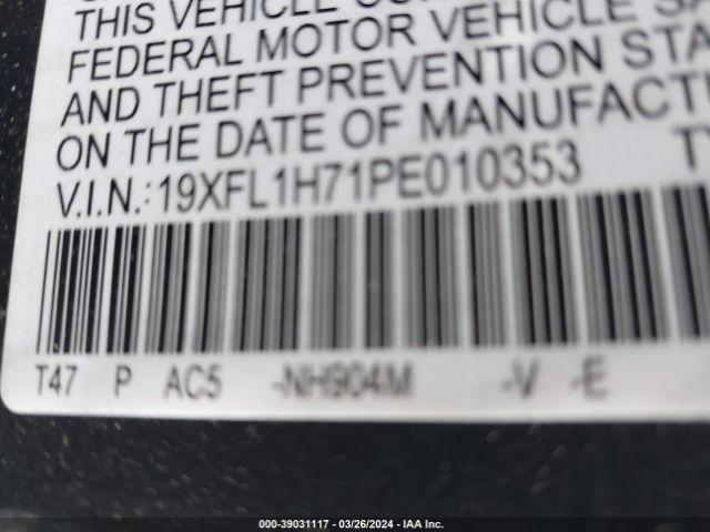19XFL1H71PE010353 Honda Civic Ex-l /ex-l W/o Bsi