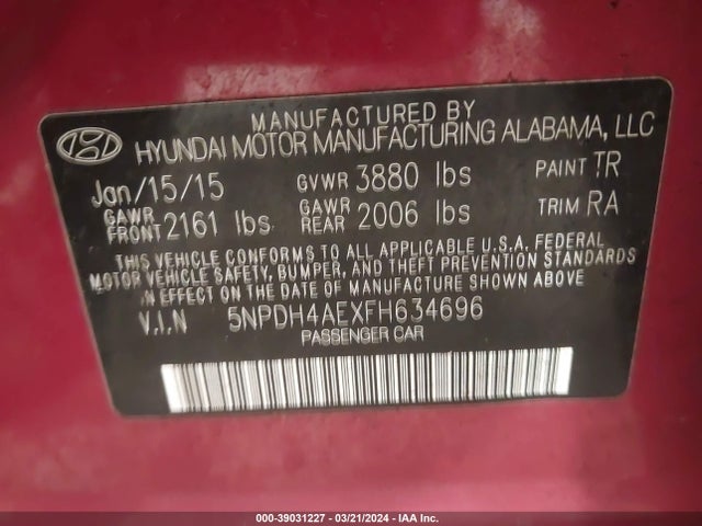 Hyundai ELANTRA SE 2015 5NPDH4AEXFH634696 Image 9