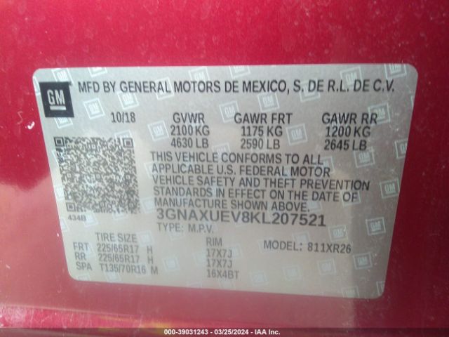 3GNAXUEV8KL207521 Chevrolet EQUINOX LT