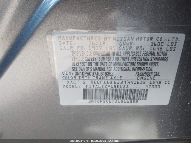 Nissan KICKS SV 2018 3N1CP5CU7JL516352 Image 9