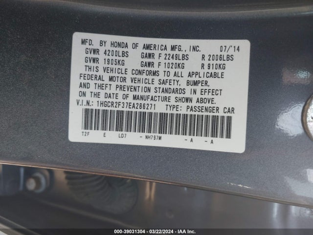 Honda ACCORD LX 2014 1HGCR2F37EA286271 Image 9