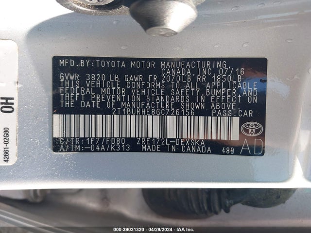 Toyota Corolla S Plus 2016 2T1BURHE8GC726156 Image 9