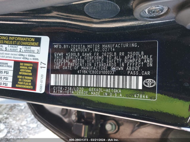 Toyota AVALON XLE 2014 4T1BK1EB0EU100033 Image 9