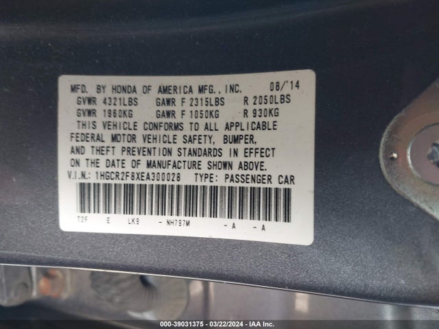 Honda Accord Ex-l 2014 1HGCR2F8XEA300028 Image 9