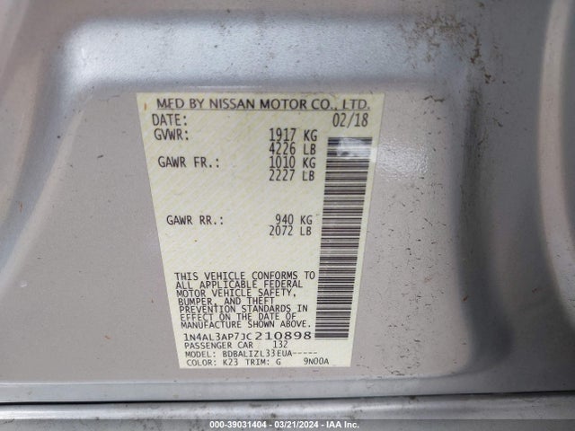 Nissan Altima 2.5 Sv 2018 1N4AL3AP7JC210898 Image 9