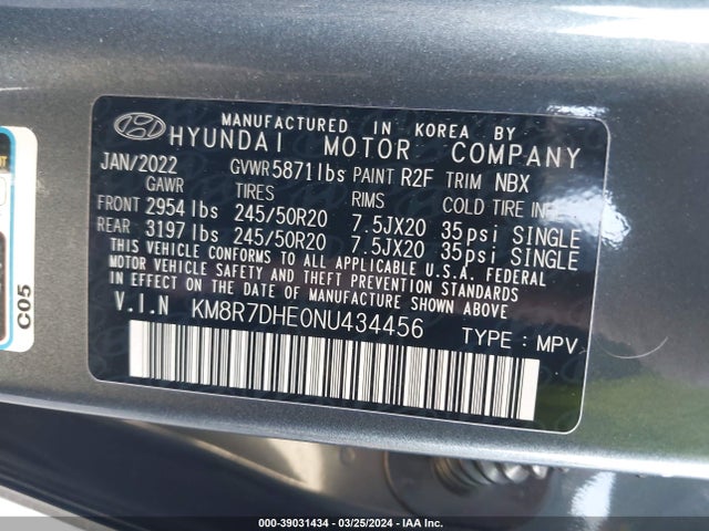 Hyundai Palisade Calligraphy 2022 KM8R7DHE0NU434456 Image 9