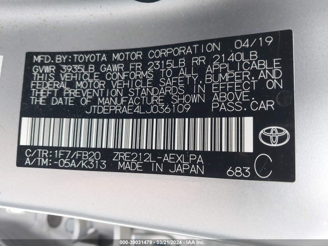 Toyota COROLLA LE 2020 JTDEPRAE4LJ036109 Image 9