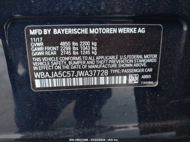 WBAJA5C57JWA37728 BMW 530I