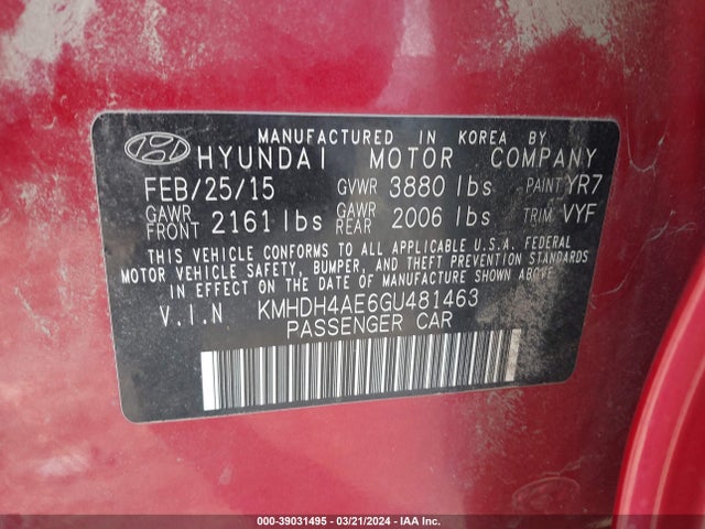 Hyundai ELANTRA SE 2016 KMHDH4AE6GU481463 Image 9