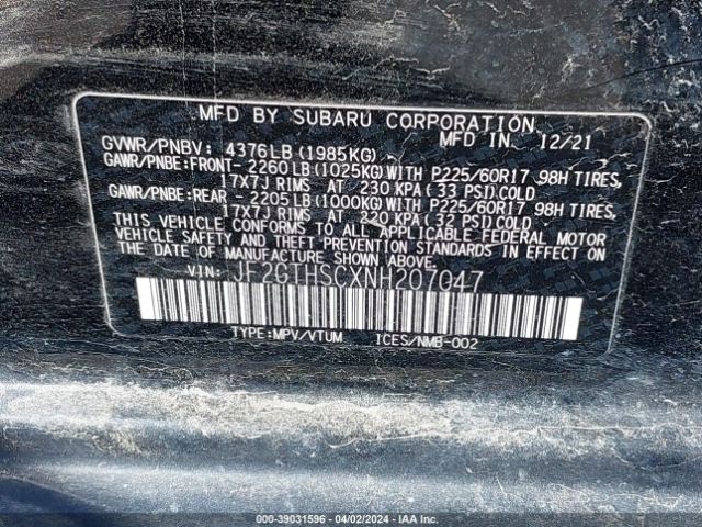 JF2GTHSCXNH207047 Subaru Crosstrek Sport