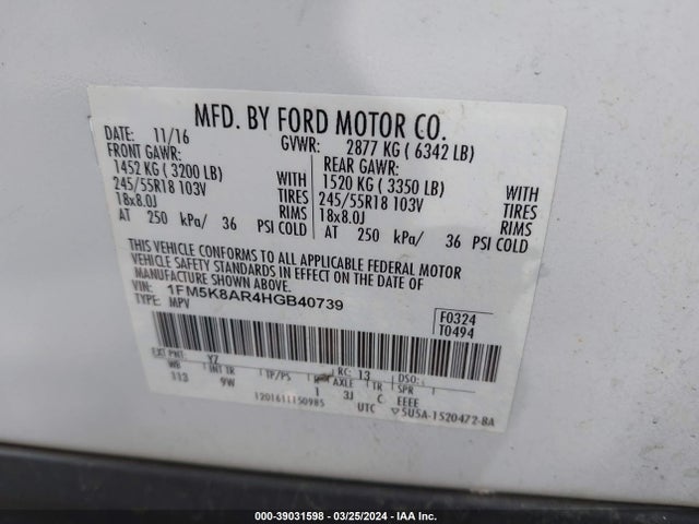 Ford Utility Police Interceptor 2017 1FM5K8AR4HGB40739 Image 9