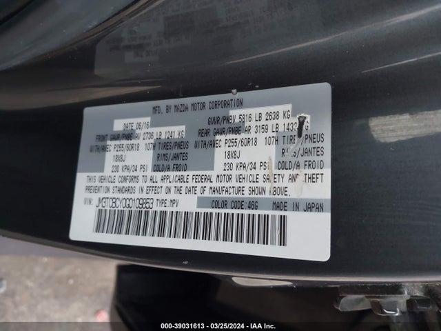 Mazda Cx-9 Touring 2016 JM3TCBCY0G0109853 Image 9