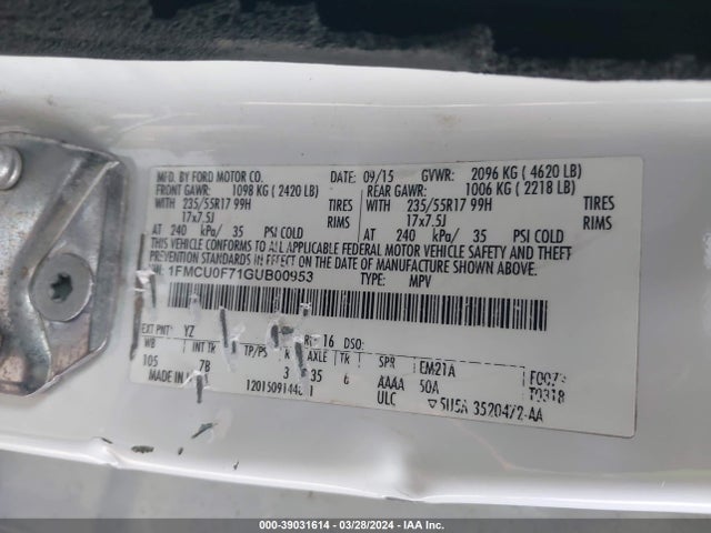 Ford ESCAPE S 2016 1FMCU0F71GUB00953 Image 9