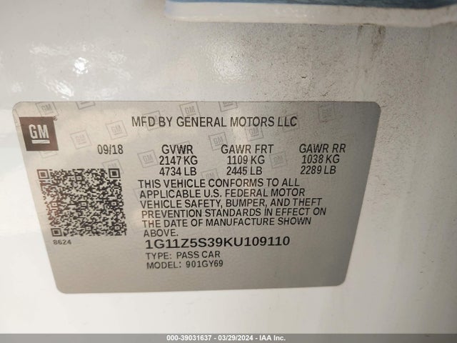 Chevrolet IMPALA LT 2019 1G11Z5S39KU109110 Image 9