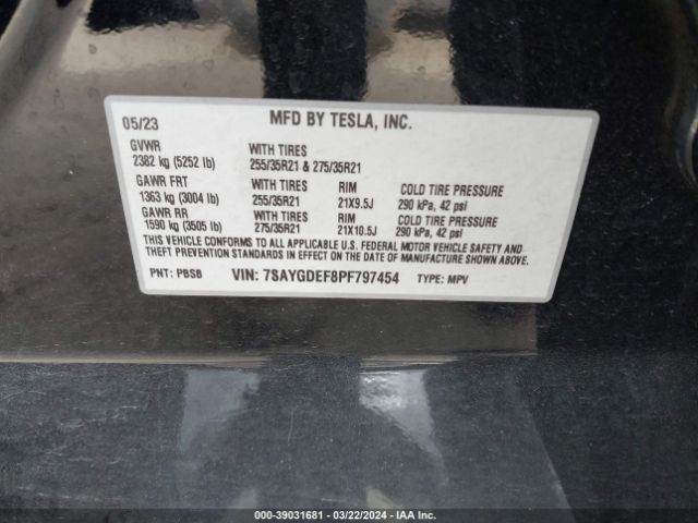 7SAYGDEF8PF797454 Tesla Model Y