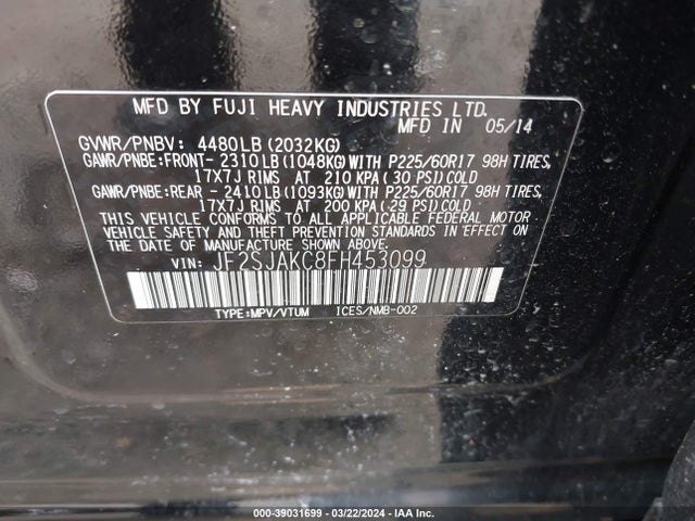 Subaru Forester 2.5i Limited 2015 JF2SJAKC8FH453099 Image 9