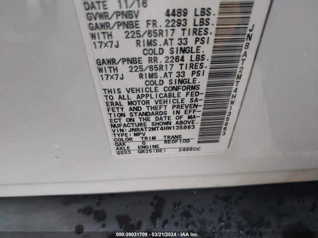 Nissan ROGUE S 2017 JN8AT2MT4HW135863 Image 9