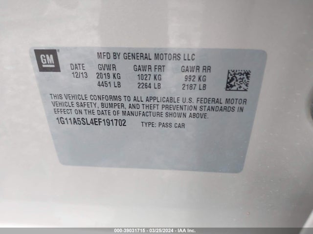 Chevrolet Malibu 1fl 2014 1G11A5SL4EF191702 Image 9