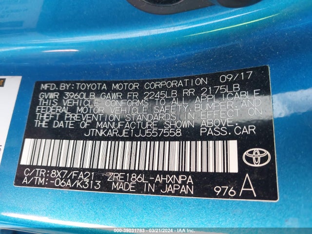 Toyota COROLLA IM 2018 JTNKARJE1JJ557558 Image 9
