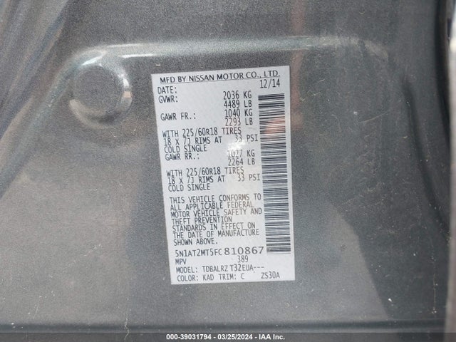 Nissan Rogue Sl 2015 5N1AT2MT5FC810867 Image 9