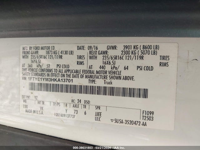 Ford Transit-150 2017 1FTYE1YM3HKA13701 Image 9