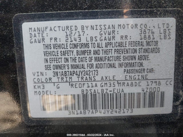Nissan SENTRA S 2018 3N1AB7AP4JY242173 Image 9