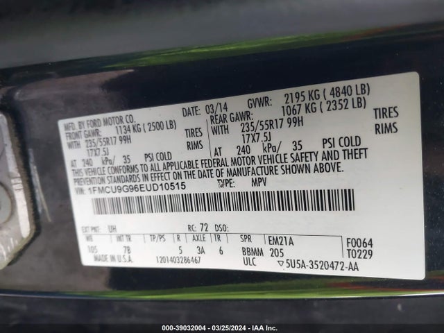 Ford ESCAPE SE 2014 1FMCU9G96EUD10515 Image 9
