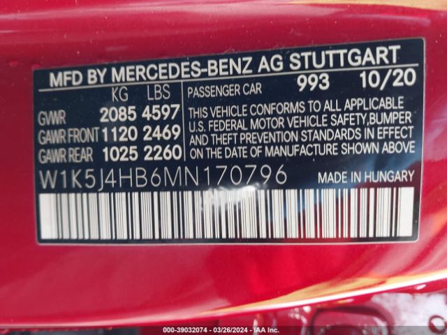 W1K5J4HB6MN170796 Mercedes-Benz CLA 250 4MATIC