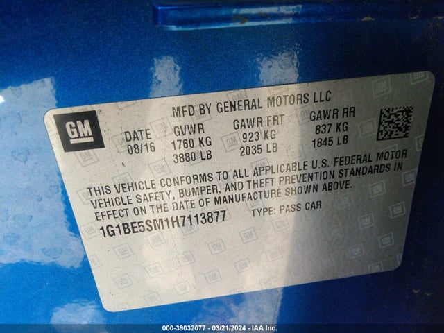 Chevrolet Cruze Lt Auto 2017 1G1BE5SM1H7113877 Image 9