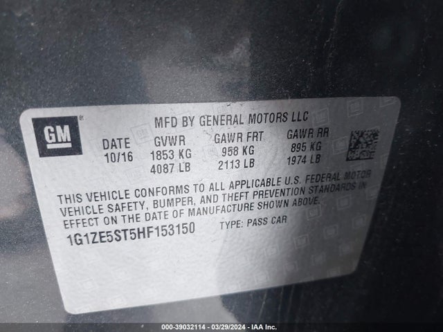 Chevrolet MALIBU 1LT 2017 1G1ZE5ST5HF153150 Image 9