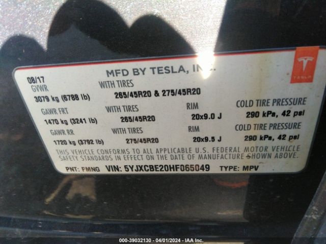5YJXCBE20HF065049 Tesla Model X 100d/75d/90d