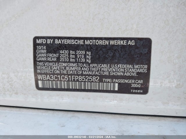 BMW 328I 2015 WBA3C1C51FP852582 Image 9