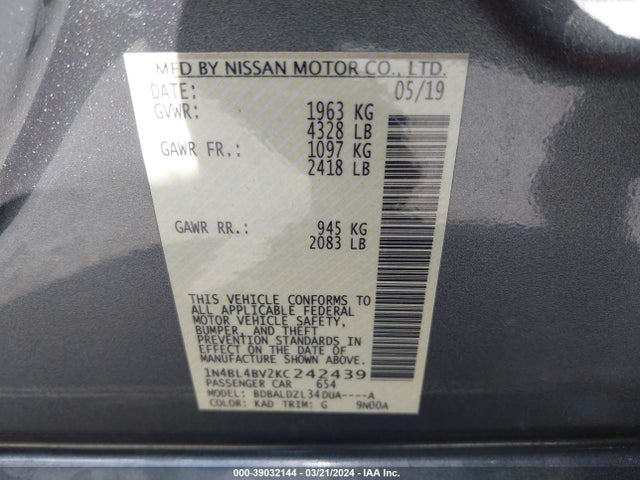 Nissan Altima 2.5 S 2019 1N4BL4BV2KC242439 Image 9