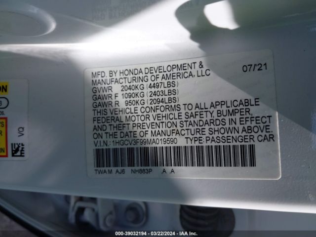 1HGCV3F99MA019590 Honda Accord Hybrid Touring