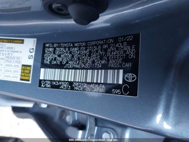 Toyota COROLLA LE 2022 JTDEPMAE9N3011734 Image 9